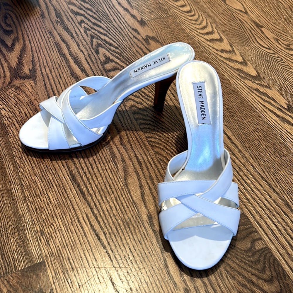 White Steve Madden High Heel Sandals Size 8